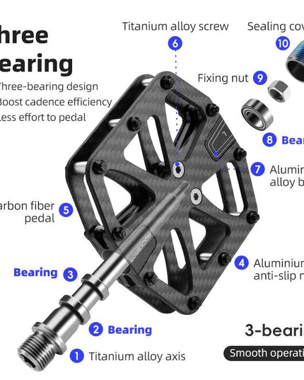 ROCKBROS Ultra-Light Carbon Fiber Pedals 3-Bearing MTB Bicycle Pedals Labor Saving Waterproof Anti-Slip Road Mountain Bike Pedal