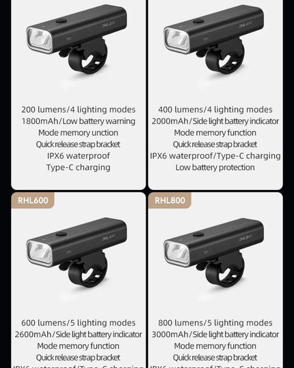 ROCKBROS Bike Light Set MTB Road Cycling Light Waterproof 200LM/400LM Bicycle Headlight + Smart Rear Light Auto Brake Sensing