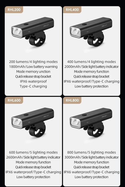 ROCKBROS Bike Light Set MTB Road Cycling Light Waterproof 200LM/400LM Bicycle Headlight + Smart Rear Light Auto Brake Sensing