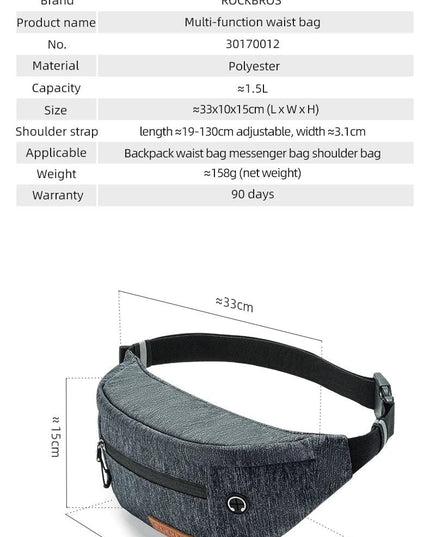 ROCKBROS Cycling Waist Bag 1.5L Multi Compartment Anti-scratch Storage Telephone Chest Bag Headphone Hole Design Bike Accessory