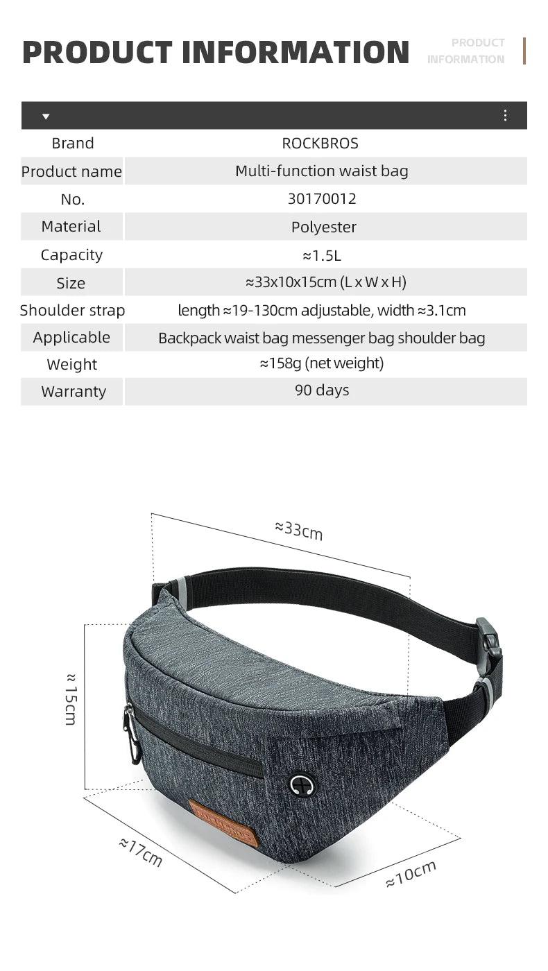 ROCKBROS Cycling Waist Bag 1.5L Multi Compartment Anti-scratch Storage Telephone Chest Bag Headphone Hole Design Bike Accessory