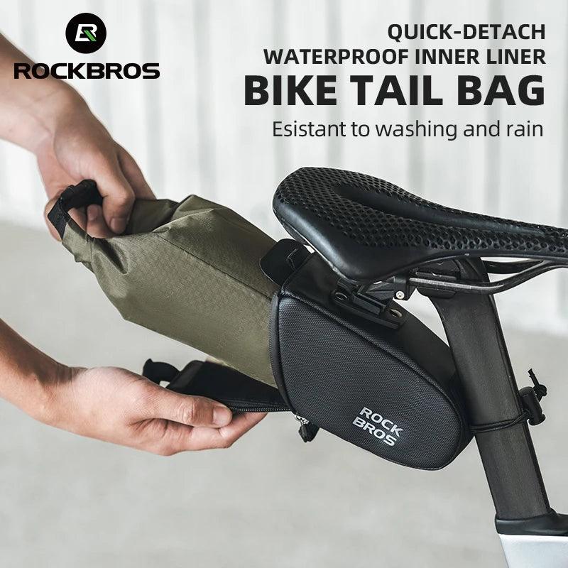 ROCKBROS Cycling Tail Bag Detachable Seat Pack Bag Large Capacity Waterproof Portable Riding Adjustable Bike Bag 0.8L-1.3L