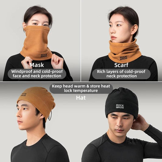 ROCKBROS Winter Scarf Hats Fleece Windproof Balaclava Hiking Warm Mask Bandana Ear Neck Cover Thermal Camping Sport Gear