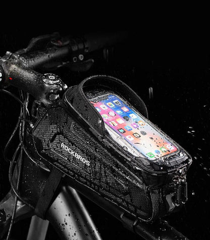 ROCKBROS Bicycle Bag Waterproof Touch Screen Cycling Bag Top Front Tube Frame MTB Road Bike Bag 6.5 Phone Case Bike Accessories