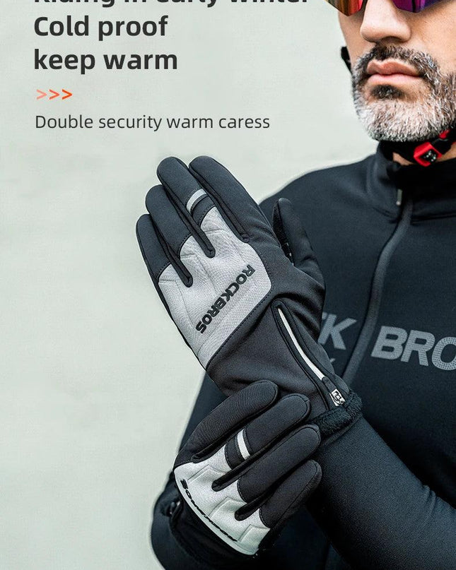 ROCKBROS Winter Warm Gloves Touch screen Cycling Gloves Full Finger MTB Bike Gloves Non Slip Silicone Palm Thermal Ski Gloves
