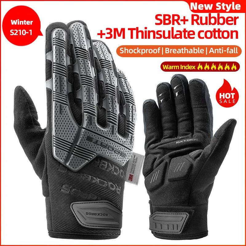 ROCKBROS Tactical Gloves SBR Thickened Pad Cycling Gloves Shockproof Breathable GEL Bike Gloves Winter Warmer Full Finger Sport