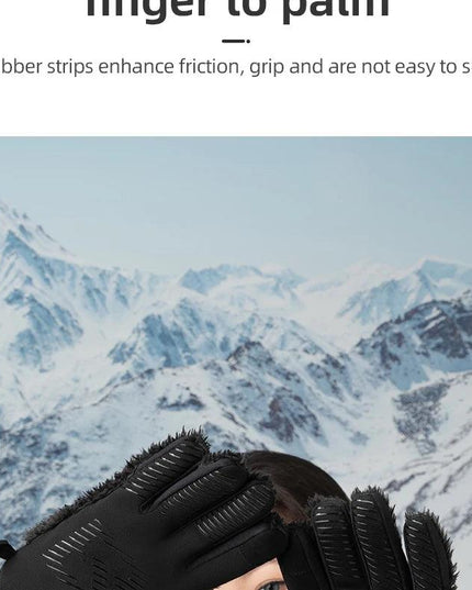 ROCKBROS Autumn Winter Ski Gloves Warm Windproof Gloves Cycling Snowboard Driving Double Layer Fleece-Lined Thickened Gloves
