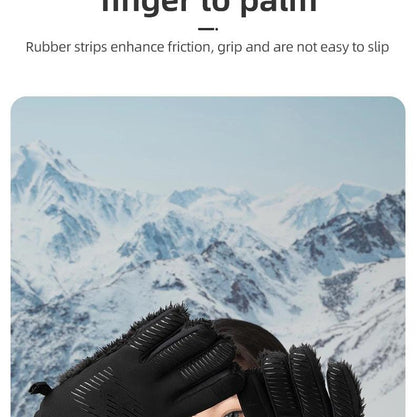 ROCKBROS Autumn Winter Ski Gloves Warm Windproof Gloves Cycling Snowboard Driving Double Layer Fleece-Lined Thickened Gloves