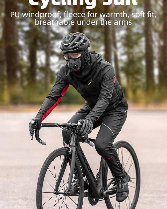 ROCKBROS Cycling Jersey Sets Winter Bicycle Clothes Windproof Thermal Fleece Bike Long Pants Outdoor Fishing Hiking Camping