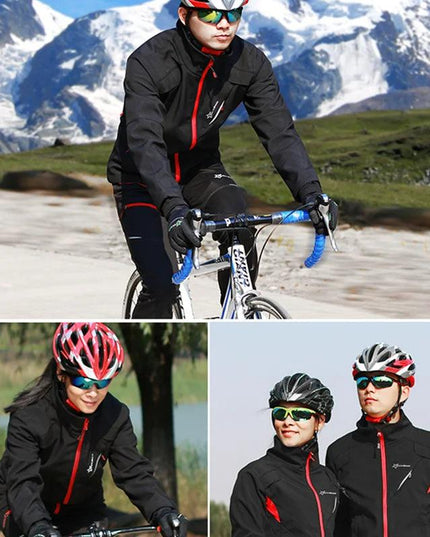 ROCKBROS Cycling Clothing Set Winter Windproof Reflective Cycling Jersey Thermal Fleece Pants Rainproof Set Men Women Sportswear