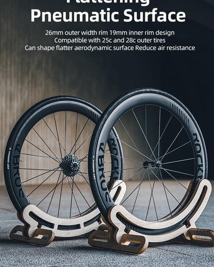 ROCKBROS Carbon Wheels 700c Road Bike Wheelset Tubeless Clincher Tires Rim Center Lock Or 6-bolt Back Road Cycling Wheelset