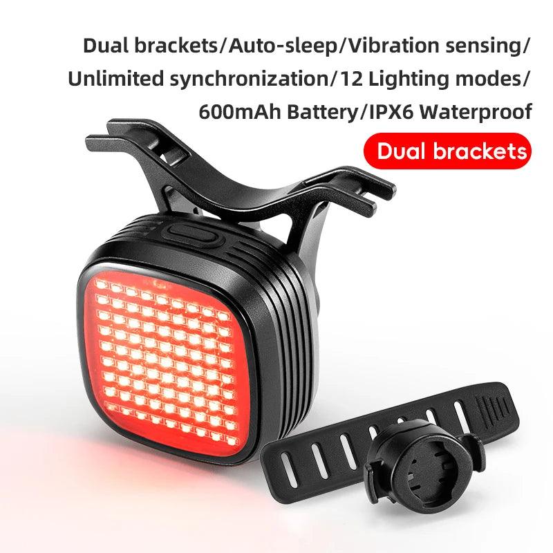 ROCKBROS Bicycle Rear Light Smart Sync Brake Sensing Taillight 12 Modes Ipx6 Rechargeable Rear Light MTB Road Bike Accessories