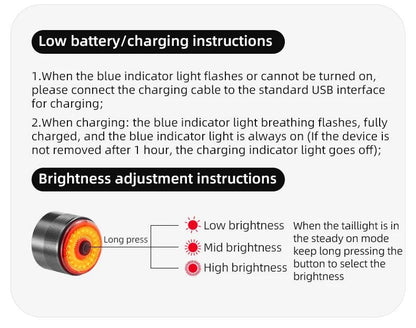 ROCKBROS Bicycle Smart Auto Brake Sensing Light IPx6 Waterproof Type-C Charging Taillight Bike Rear Light Accessories Q5 Mini