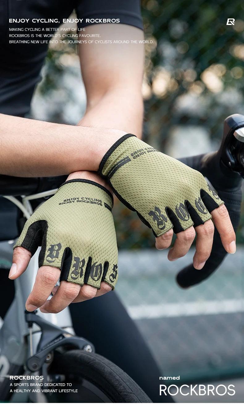 ROCKBROS Half Finger Gloves SBR Palm Pads Breathable Anti-shock Cycling Gloves High Elasticity Fitness Bicycle Fingerless Gloves