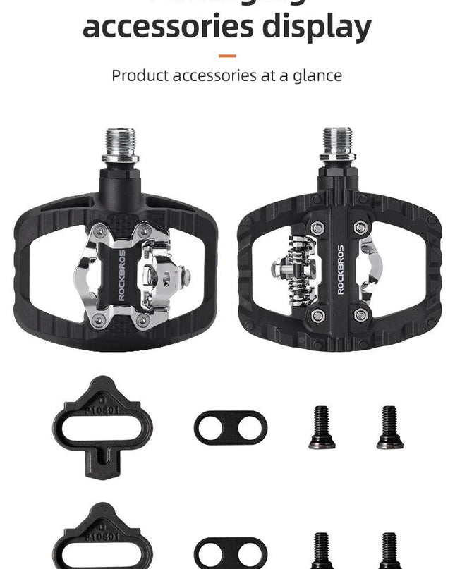 ROCKBROS MTB Bicycle Pedals 2 In 1 Flat/Lock Pedal Mountain Bike Non-Slip Labor Saving Nylon Pedals Waterproof Sealed Bearing