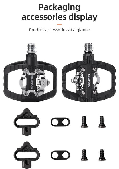 ROCKBROS MTB Bicycle Pedals 2 In 1 Flat/Lock Pedal Mountain Bike Non-Slip Labor Saving Nylon Pedals Waterproof Sealed Bearing