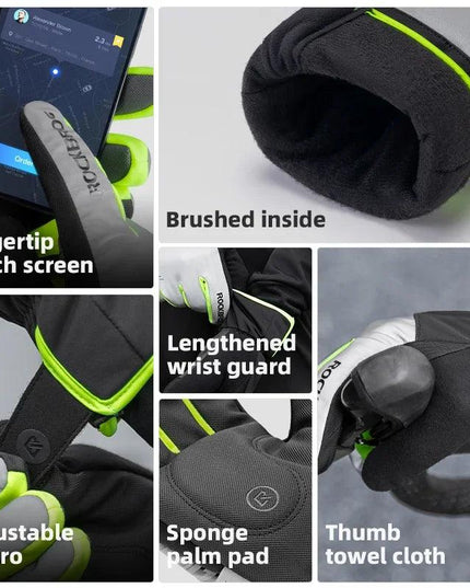 ROCKBROS Cycling Gloves Winter Windproof Keep Warm Reflective Gloves Thickened Palm Pad Touch Screen Night Cycling Glove MTB Men