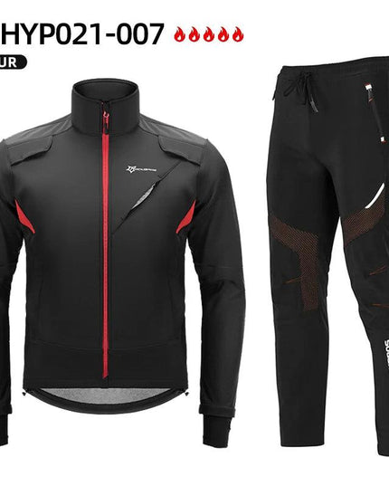 ROCKBROS Cycling Clothing Set Winter Windproof Reflective Cycling Jersey Thermal Fleece Pants Rainproof Set Men Women Sportswear