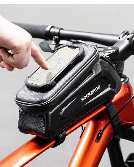 ROCKBROS Bike Bag Front Handlebar Bag Hard Shell 360° Cell Phone Holder With Touch Screen Waterproof Front Frame Cycling Bag