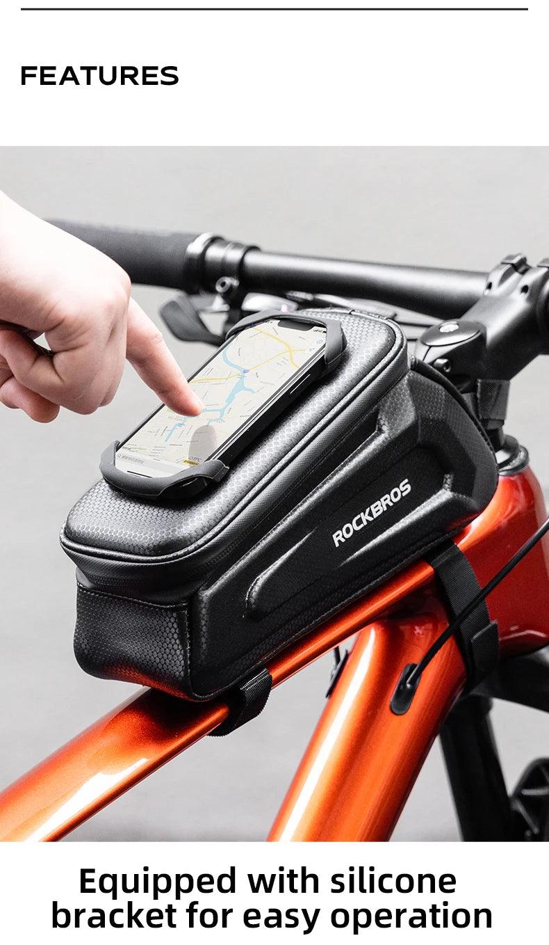 ROCKBROS Bike Bag Front Handlebar Bag Hard Shell 360° Cell Phone Holder With Touch Screen Waterproof Front Frame Cycling Bag