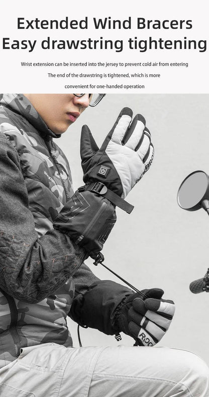 ROCKBROS Warm Heated Gloves Snowmobile Gloves With 3 Levels 4000mAh Rechargeable Battery Powered Electric Thermal Heat Glove