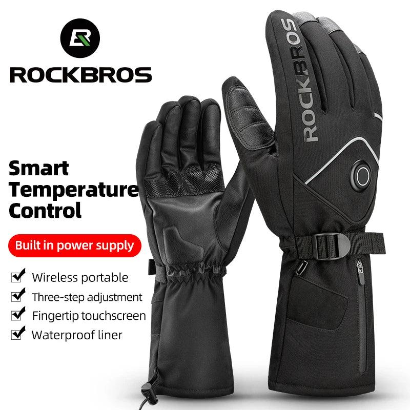 ROCKBROS Electric Heated Gloves Warmer Ski Gloves With Battery Powered Snowboard Cycling Glove Non-slip Touch Screen Gloves