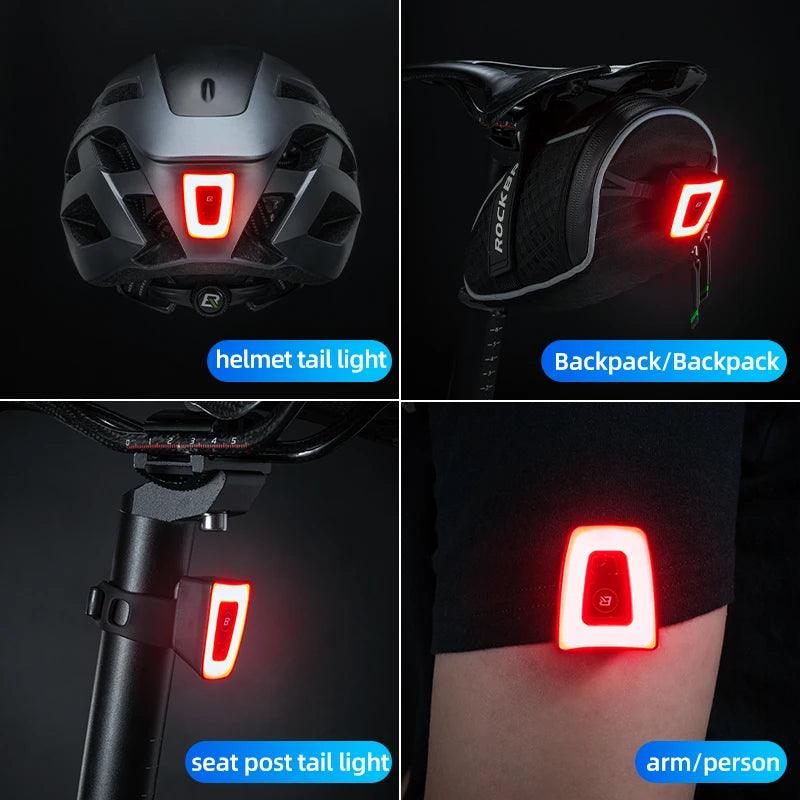 ROCKBROS Bike Light Waterproof Cycling Helmet Taillight Lantern For Bicycle LED USB Rechargeable Safety Night Riding Rear Light