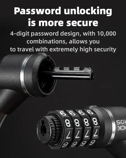 ROCKBROS Portable Bicycle Steel Cable Lock 4-Digit Password PVC Waterproof Dustproof Bike Lock Safety Lock MTB Road Accessories