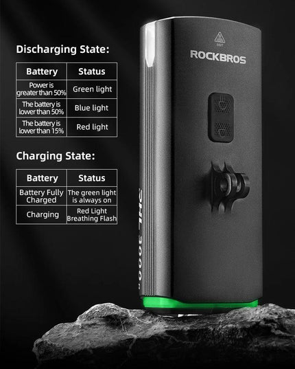 ROCKBROS 3000LM Bicycle Front Light 10000mAh Bicycle Light High Brightness Type-C Bike Lamp Road MTB Cycling Safety Front Lights