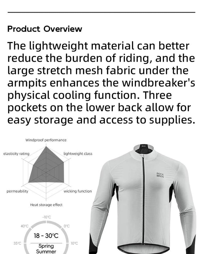 ROCKBROS Lightweight Cycling Jackets Windproof Bike Windbreaker Reflective Breathable Running Jacket Men's Coat With YKK Zipper