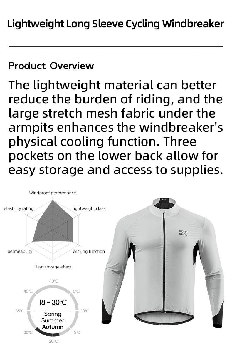 ROCKBROS Lightweight Cycling Jackets Windproof Bike Windbreaker Reflective Breathable Running Jacket Men's Coat With YKK Zipper