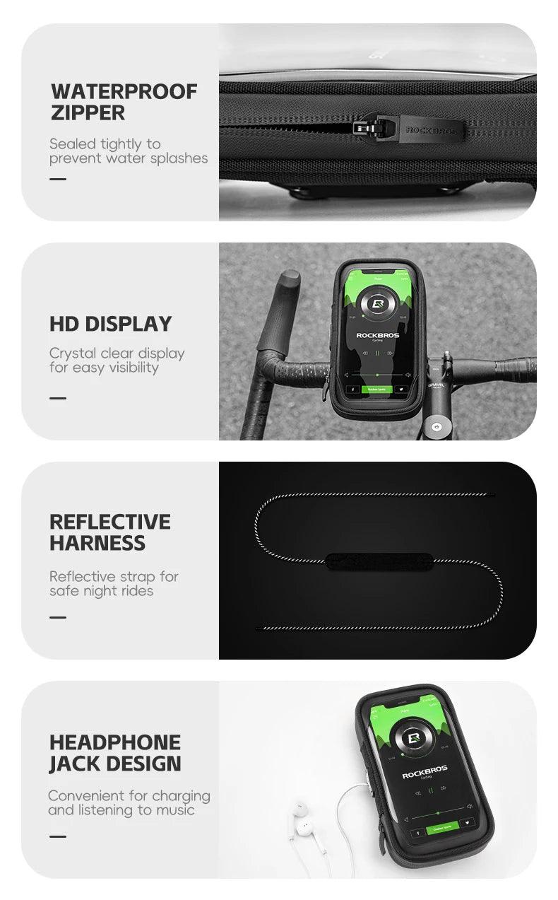 ROCKBROS Phone Bag Stand 270° Rotatable Waterproof Case Handlebar Stand Case Mount Scooter Bicycle Phone Bag Cycling Accessory