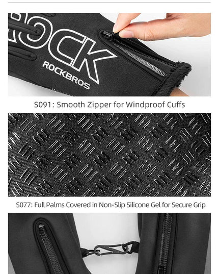 ROCKBROS Winter Gloves Touch Screen Gloves Warm Outdoor Cycling Driving Motorcycle Fleece Gloves Windproof Non Slip Full Fingers