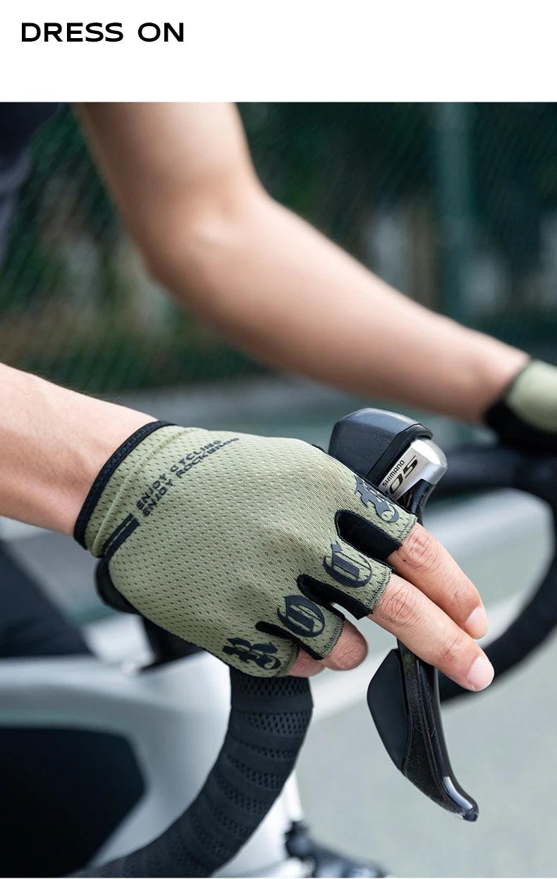 ROCKBROS Half Finger Gloves SBR Palm Pads Breathable Anti-shock Cycling Gloves High Elasticity Fitness Bicycle Fingerless Gloves