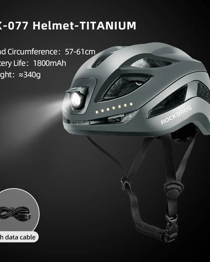 ROCKBROS Bicycle Light Helmet Type-C Charging Cycling Helmet Rechargeable Adjustable MTB Safely Mountain Road Scooter Helmet