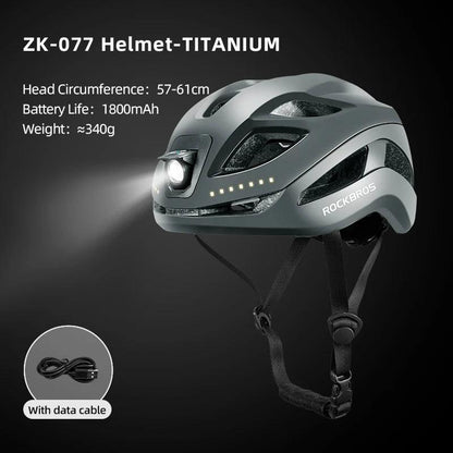 ROCKBROS Bicycle Light Helmet Type-C Charging Cycling Helmet Rechargeable Adjustable MTB Safely Mountain Road Scooter Helmet