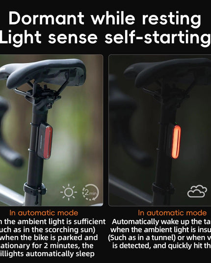ROCKBROS Magnetic Bike Tail Light Type-C 7 modes Rechargeable LED Bicycle Rear Light for Night Riding Intelligent Brake Sensor