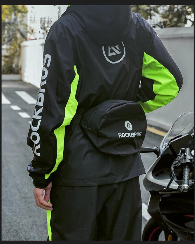 ROCKBROS Motorcycle Raincoat Suit Ultralight Rainwear Shoes Cover Waterproof Reflective Rain Coat Stripe for Riding Equipment