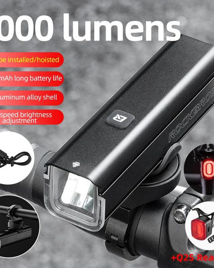 ROCKBROS Bicycle Light 1000LM Type-c Charging Bike Light Front Lamp Rechargeable Cycling Headlight Aluminum Waterproof RHL1000