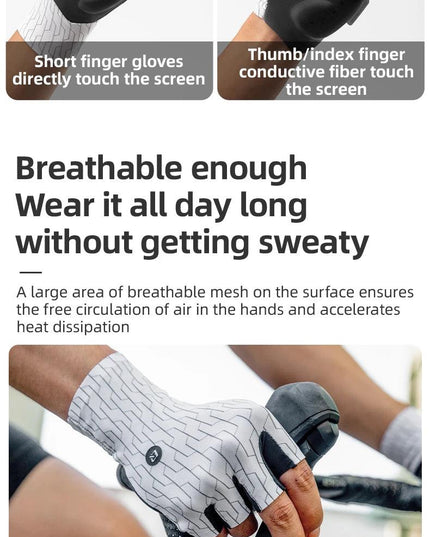 ROCKBROS Cycling Gloves Sunscreen Breathable MTB Road Bike Gloves Shock Absorption Non-slip Gloves Outdoor Thickened Palm Pad
