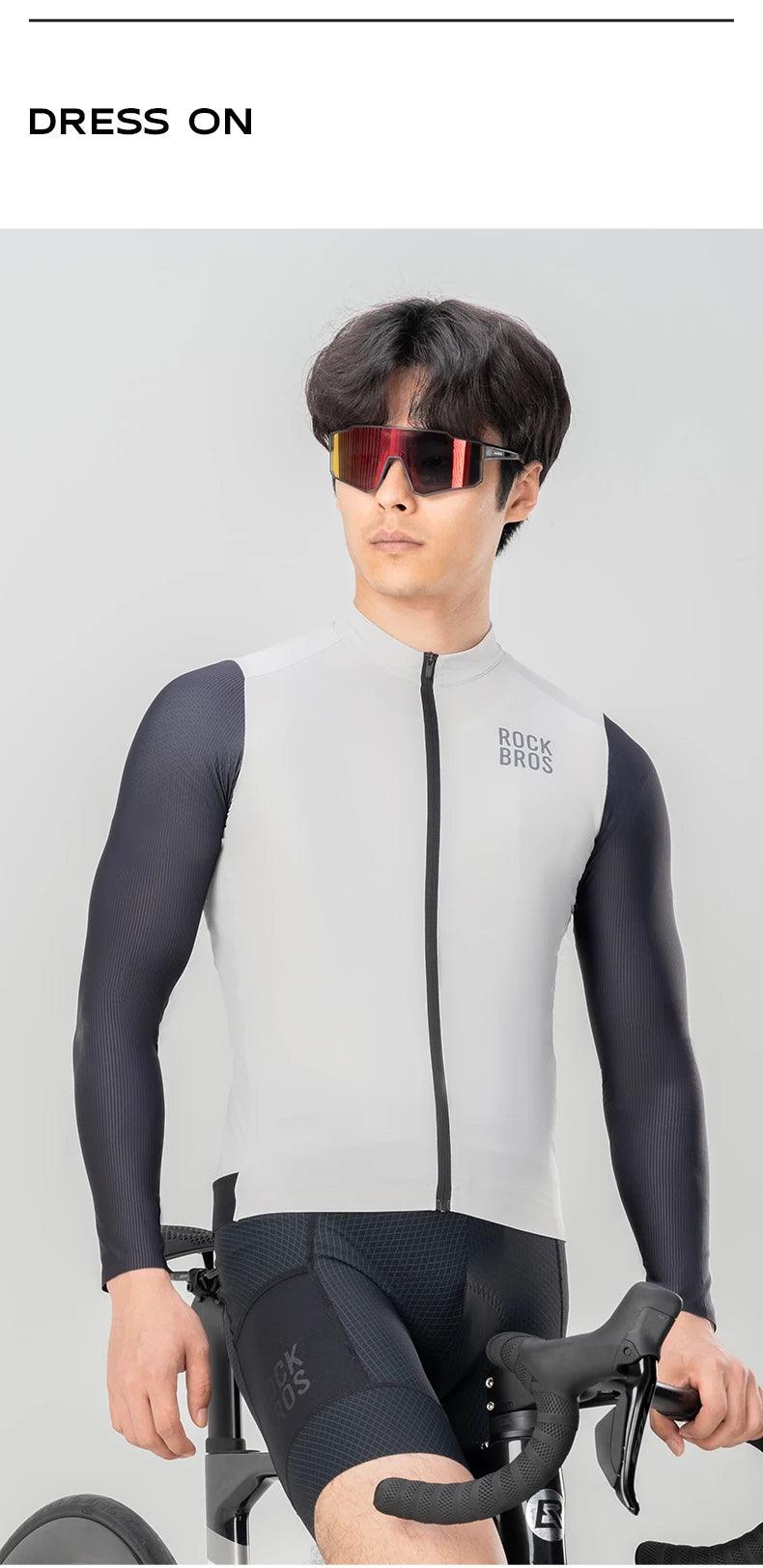 ROCKBROS Cycling Jersey Breathable Long Sleeved Quick Drying With Rear Pocket Bicycle Clothing Non-slip Sweatshirt Cycling Suit