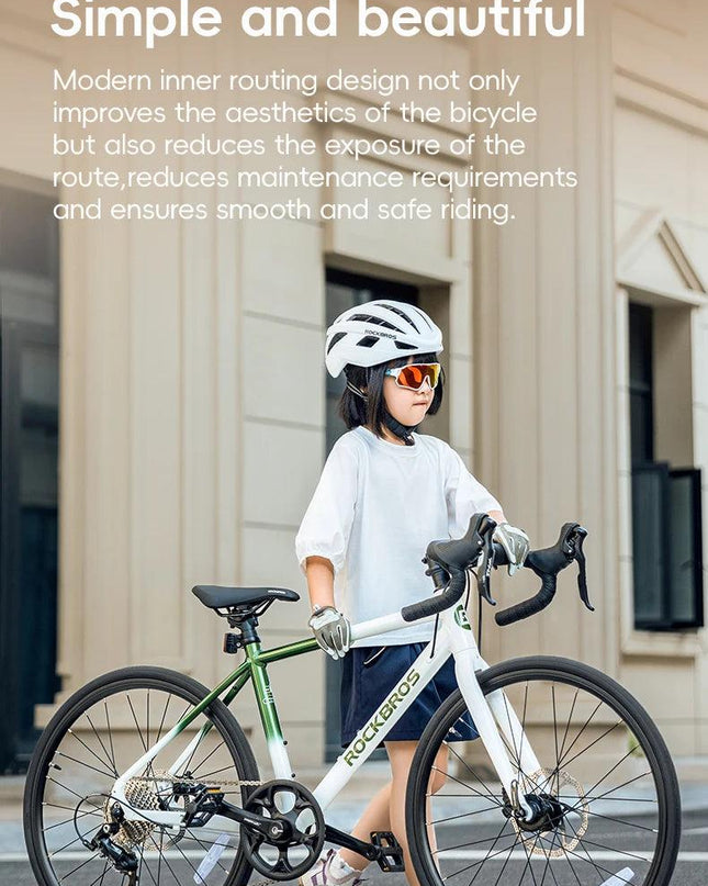 ROCKBROS Road Bike Student Teenager 22 inch Aluminum Frame Bike 10 Speed Disc Brake Bicycle Lightweight City Bike