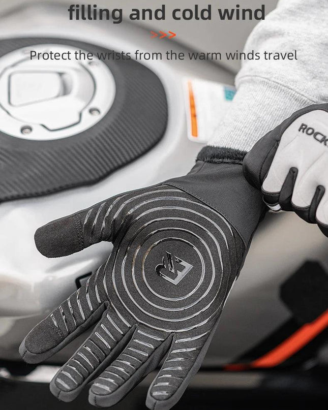 ROCKBROS Winter Warm Gloves Touch screen Cycling Gloves Full Finger MTB Bike Gloves Non Slip Silicone Palm Thermal Ski Gloves