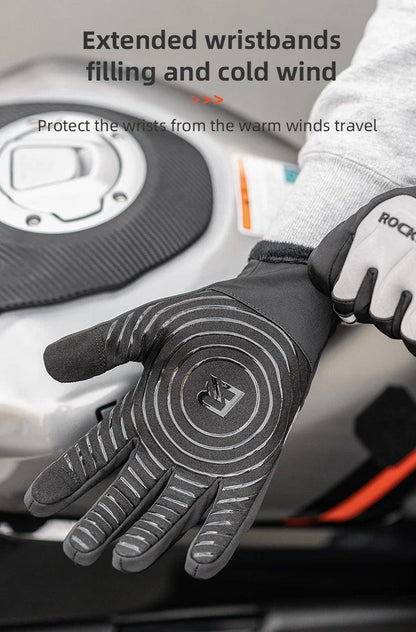 ROCKBROS Winter Warm Gloves Touch screen Cycling Gloves Full Finger MTB Bike Gloves Non Slip Silicone Palm Thermal Ski Gloves