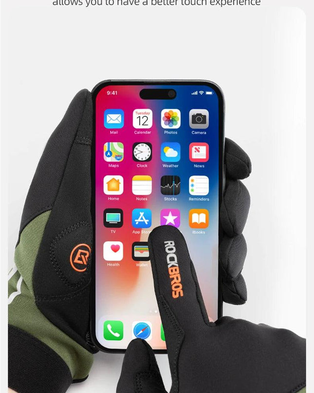 ROCKBROS Long Finger Cycling Gloves Spring Autumn Gloves Non-slip Shock-absorbing Touch Screen Reflective MTB Road Bike Glove