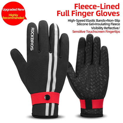 ROCKBROS Winter Gloves Touch Screen Gloves Warm Outdoor Cycling Driving Motorcycle Fleece Gloves Windproof Non Slip Full Fingers