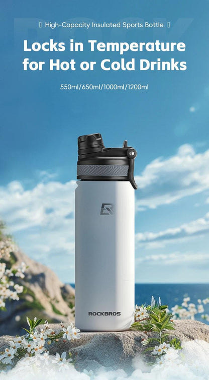 ROCKBROS 1L Thermal Water Bottle Sports Water Bottle Non Slip 304 Stainless Steel Cold And Hot Thermo Cup Cycling Hiking Equip