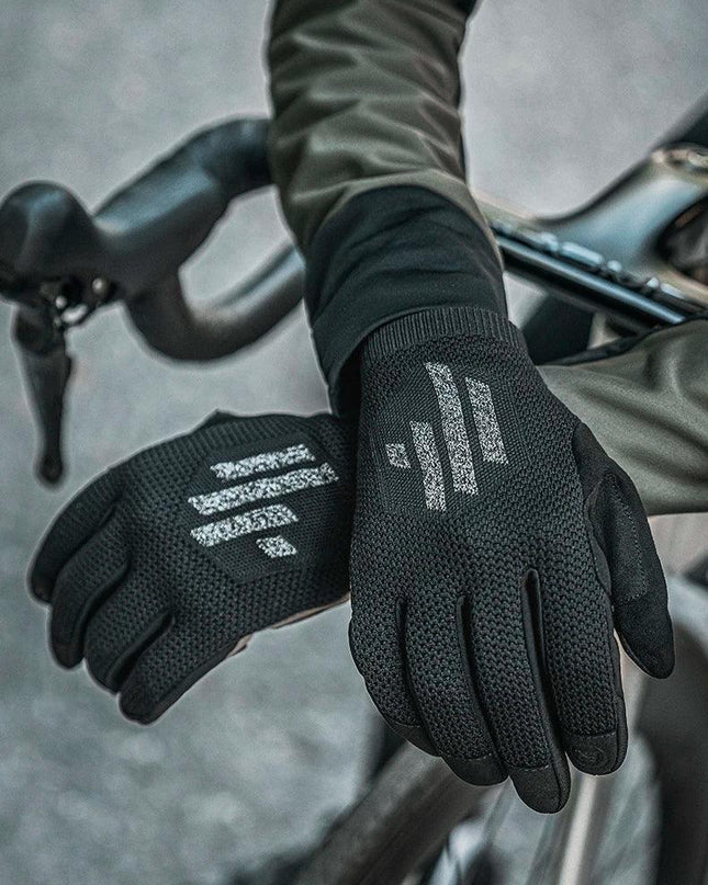 ROCKBROS Bicycle Gloves Full Finger Cycling Gloves Knit Fabric Touch Screen Motorcycle Gloves Autumn Winter Thermal Windproof