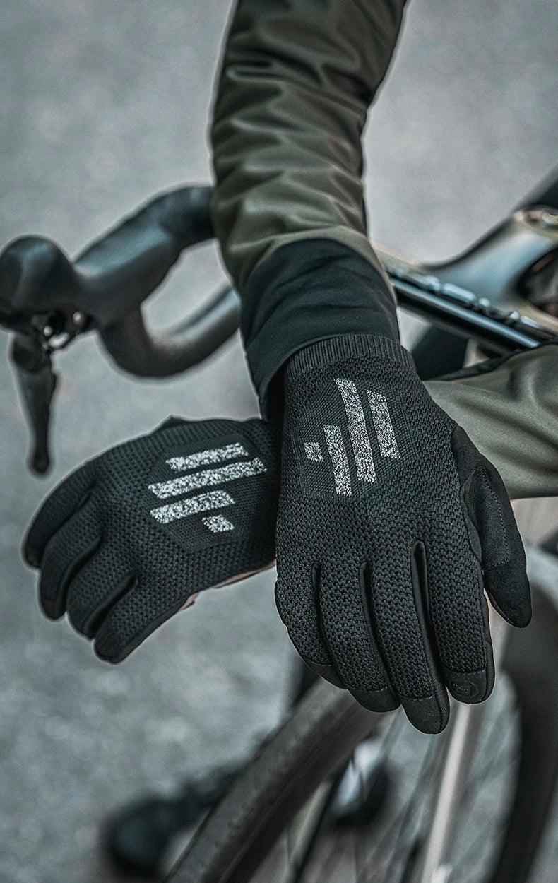 ROCKBROS Bicycle Gloves Full Finger Cycling Gloves Knit Fabric Touch Screen Motorcycle Gloves Autumn Winter Thermal Windproof