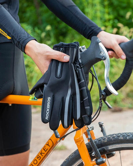 ROCKBROS Winter Gloves Touch Screen Gloves Warm Outdoor Cycling Driving Motorcycle Fleece Gloves Windproof Non Slip Full Fingers